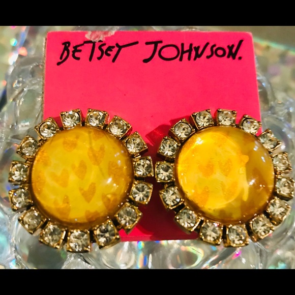 Yellow rhinestone clip on earrings Betsey Johnson